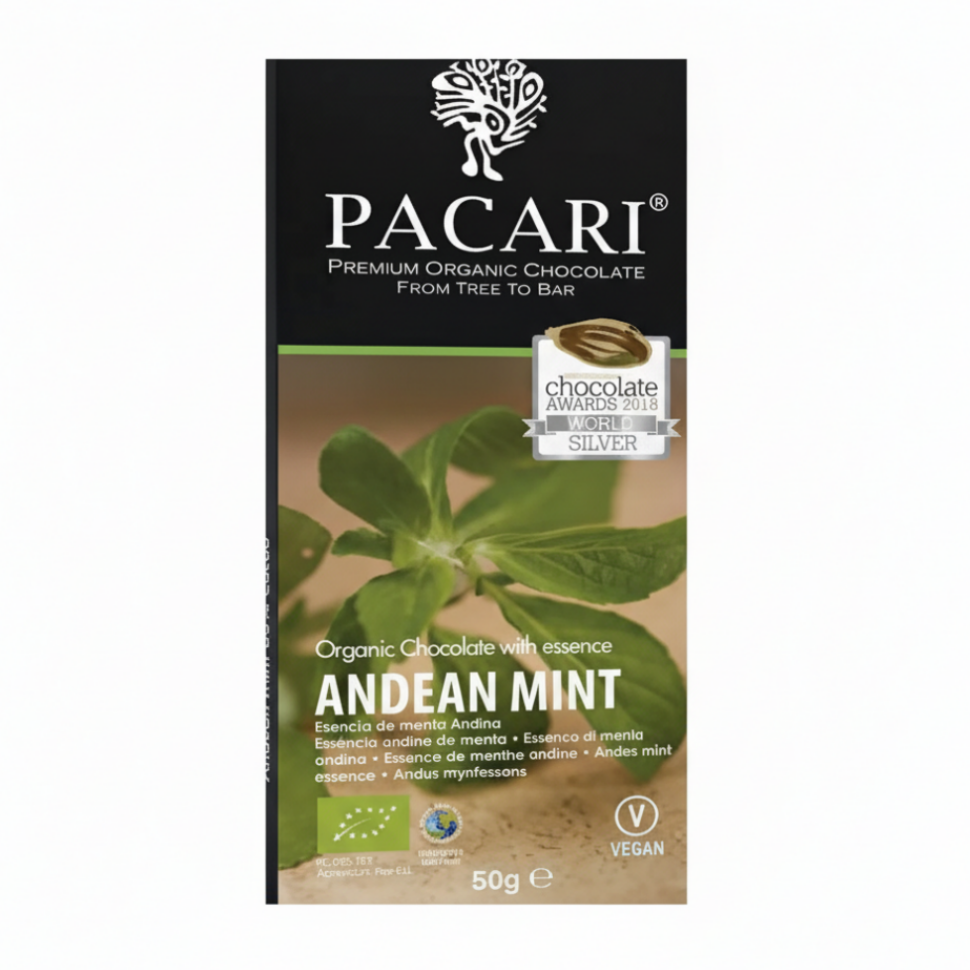 Paccari Mint Organic Chocolate Bar, Front