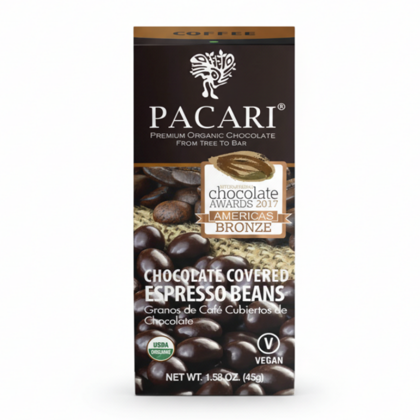 Paccari Organic Chocolate Covered Espresso Beans, Front