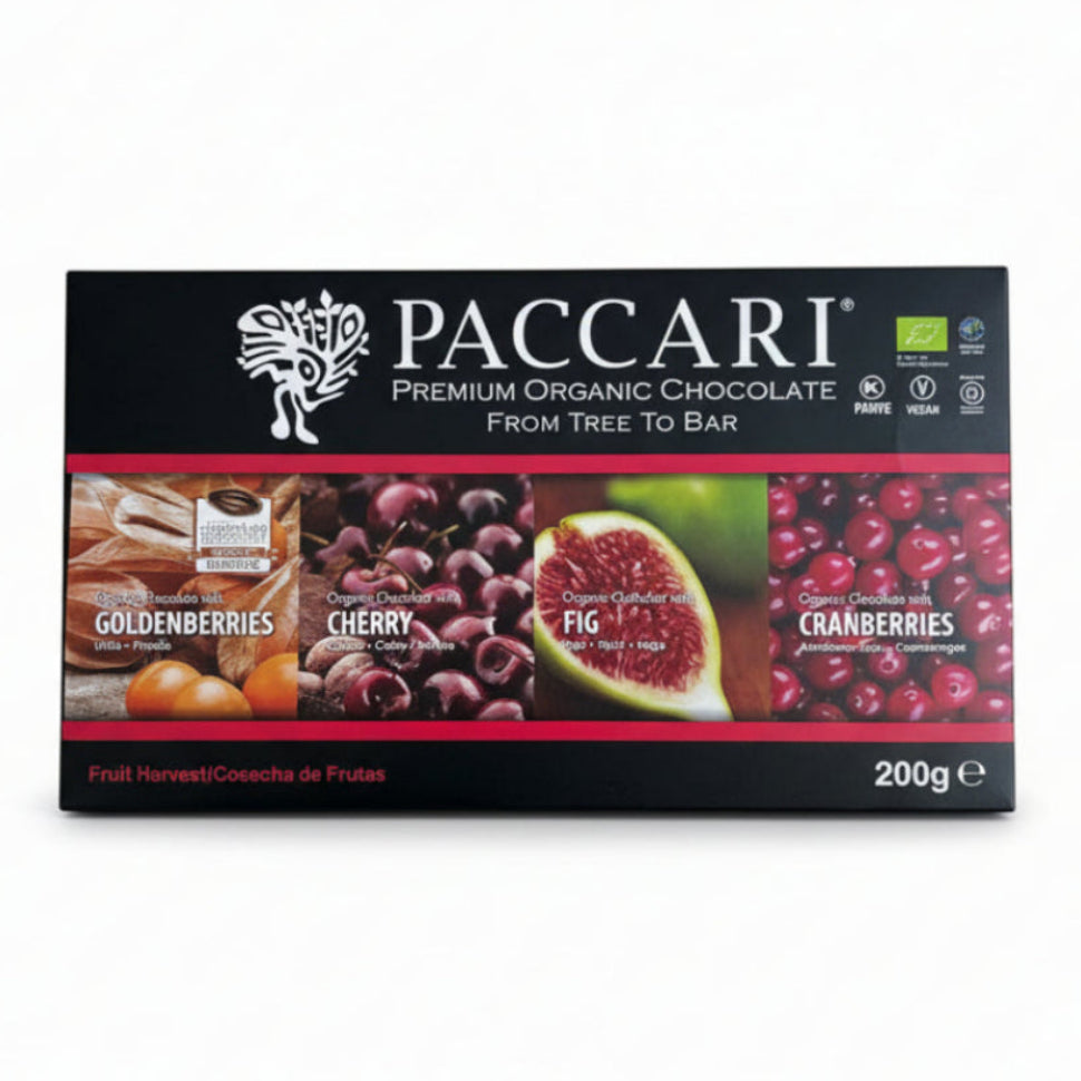Paccari Fruit Harvest Organic Chocolate Bars Gift Box, Front