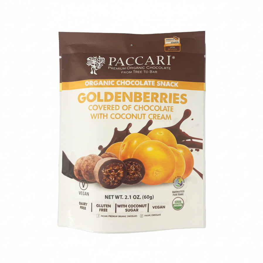 Paccari Organic Chocolate Covered Goldenberries with Coconut Cream, Front