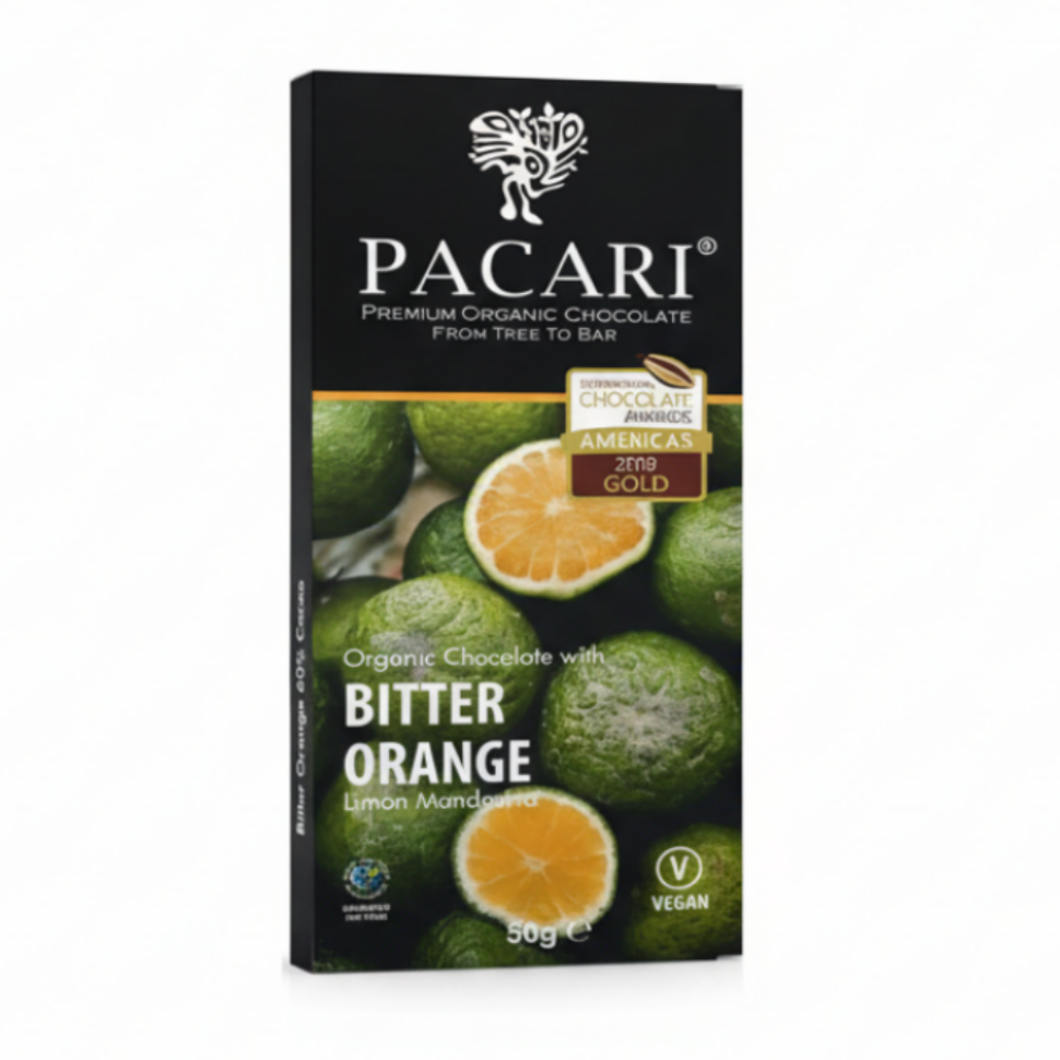 Pacari Bitter Orange Organic Chocolate Bar, Front
