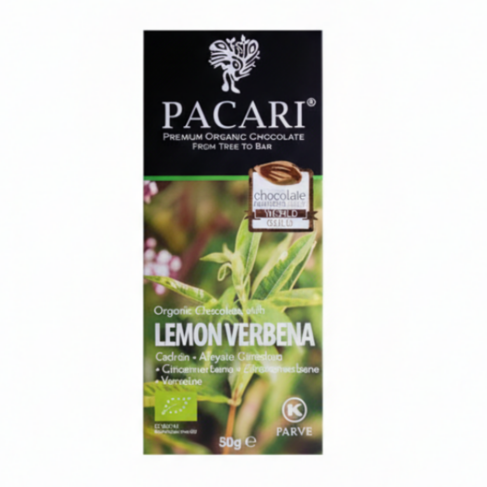 Pacari Lemon Verbena Organic Chocolate Bar, Front