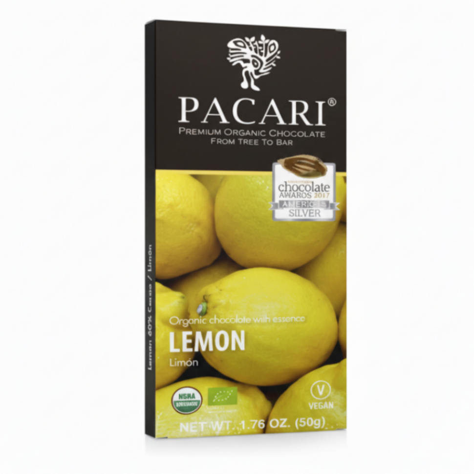 Pacari Lemon Organic Chocolate Bar, Front
