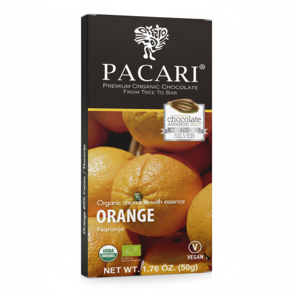 Pacari Orange Organic Chocolate Bar, Front