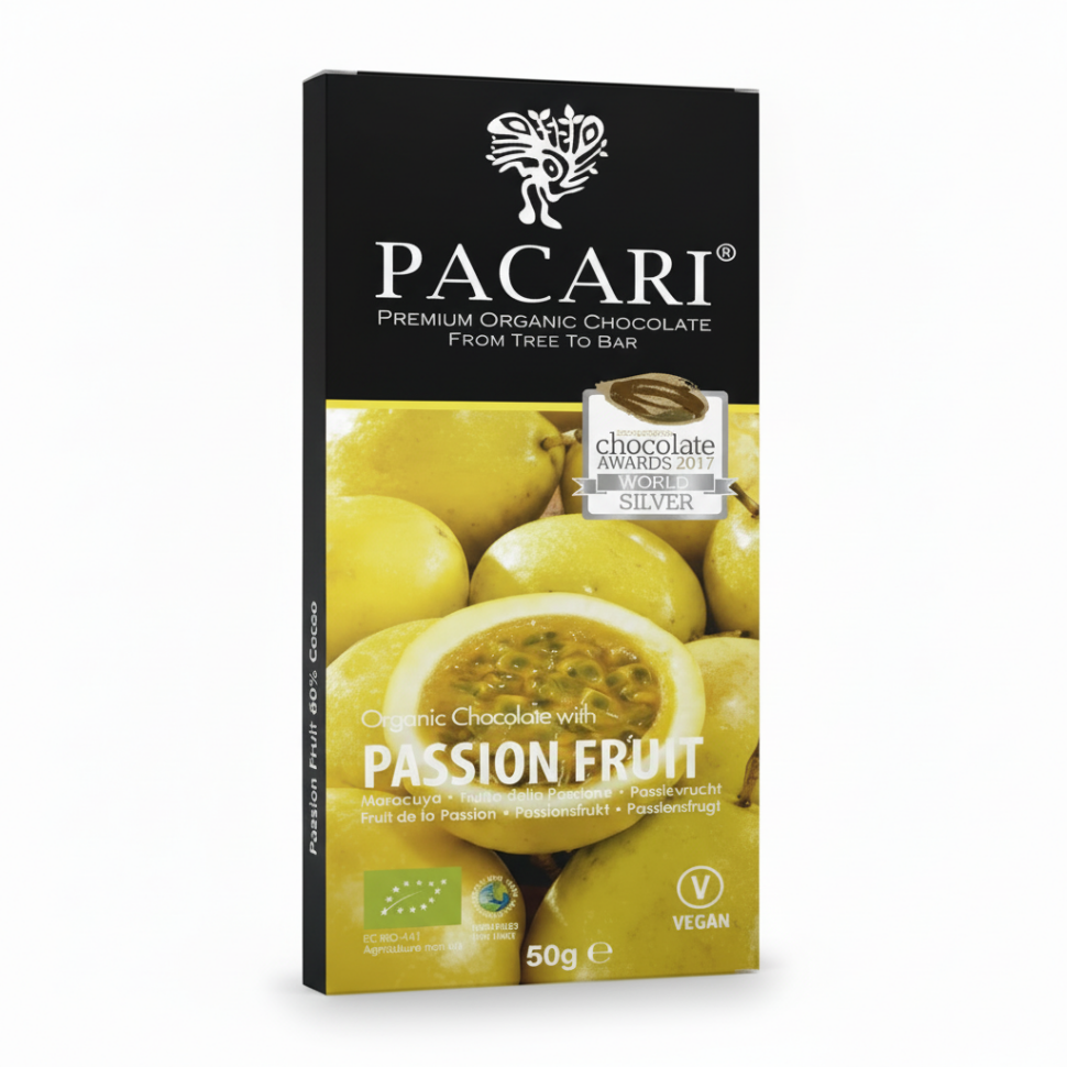 Pacari Passion Fruit Organic Chocolate Bar, Front