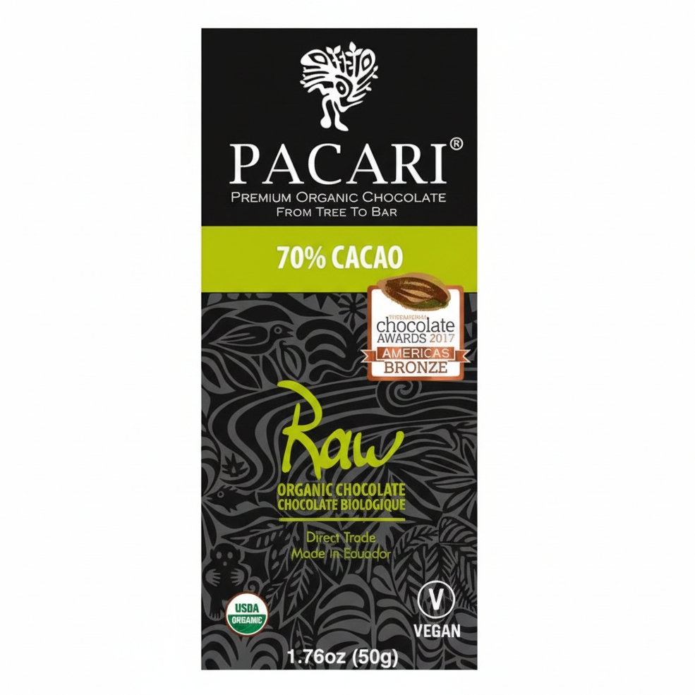 Pacari Organic 70% Raw Chocolate Bar, Front