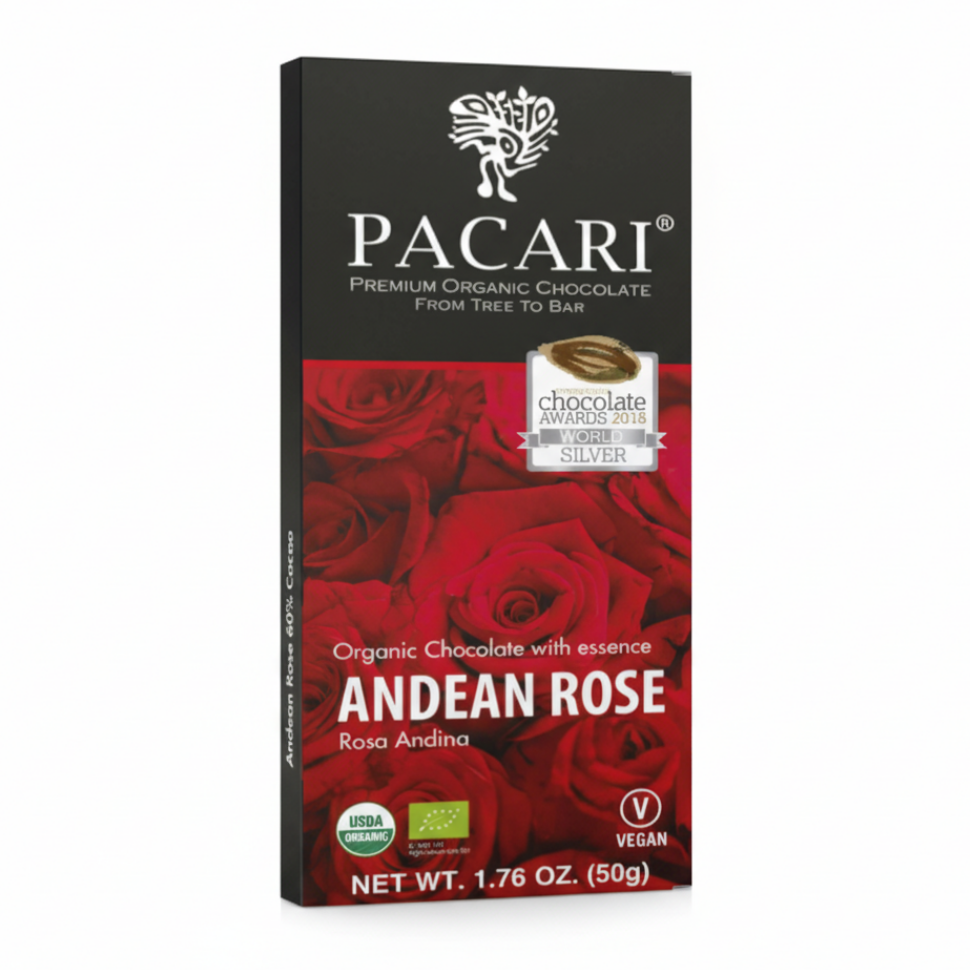 Paccari Rose Organic Chocolate Bar, Front
