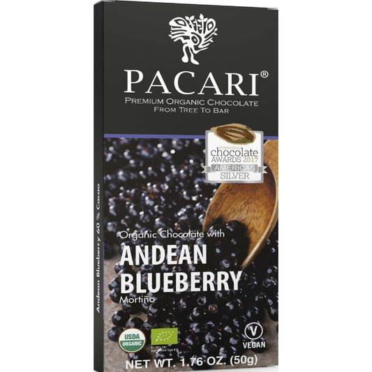 Pacari Blueberry Organic Chocolate Bar, Front