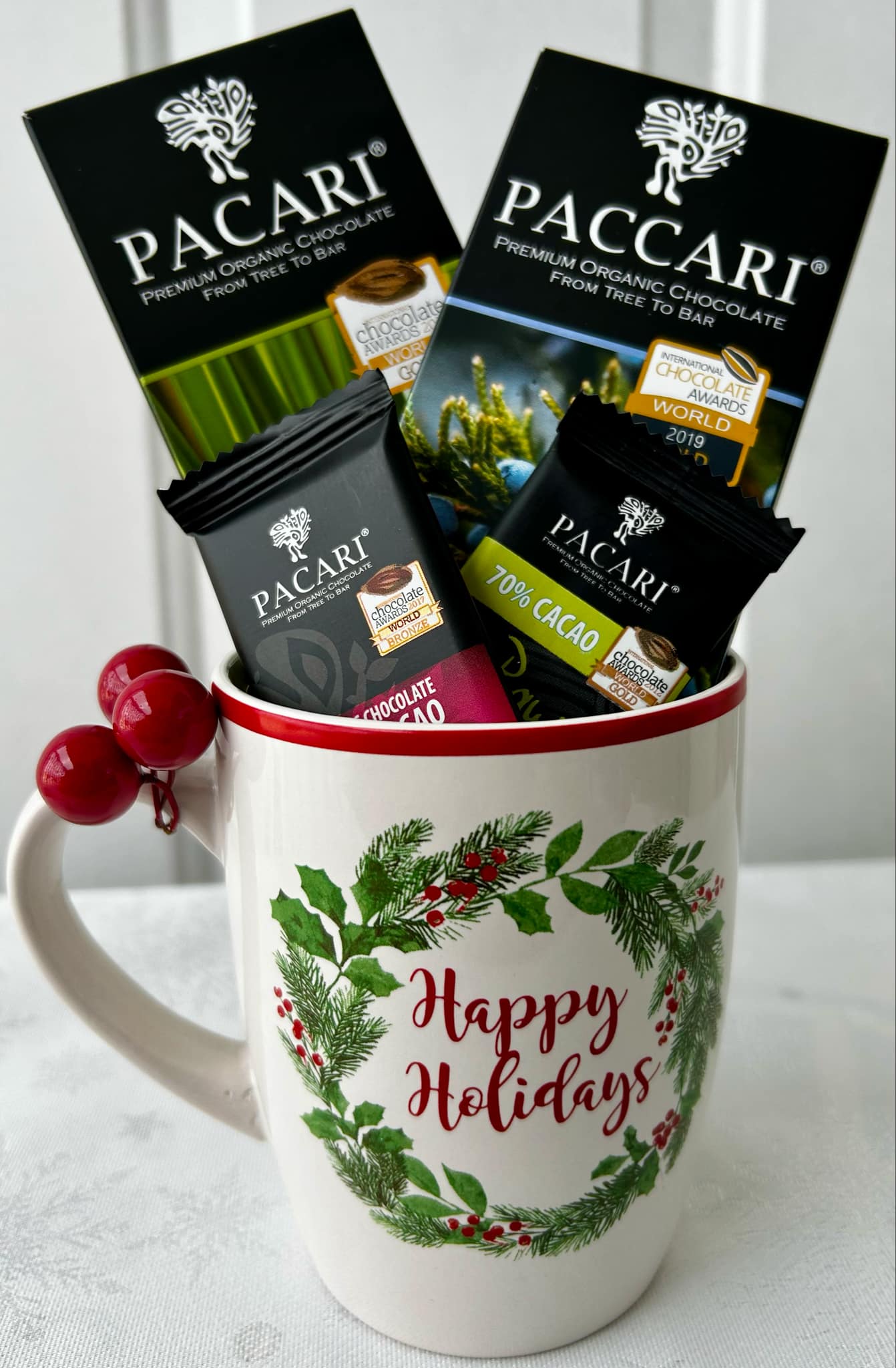 Pacari Organic Chocolate Bars Christmas Gift Basket #1, Front