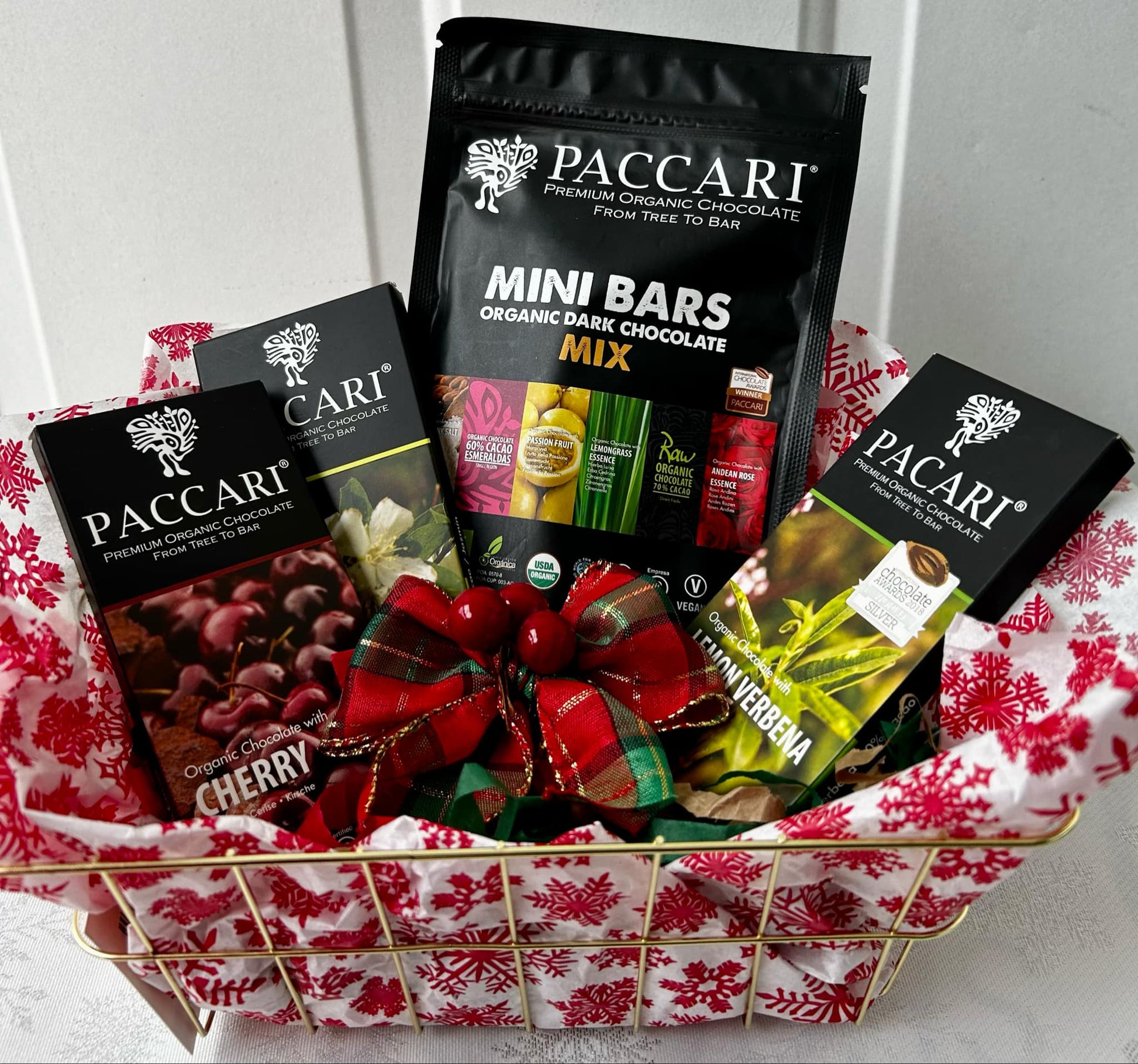 Pacari Organic Chocolate Bars Christmas Gift Basket #4, Front