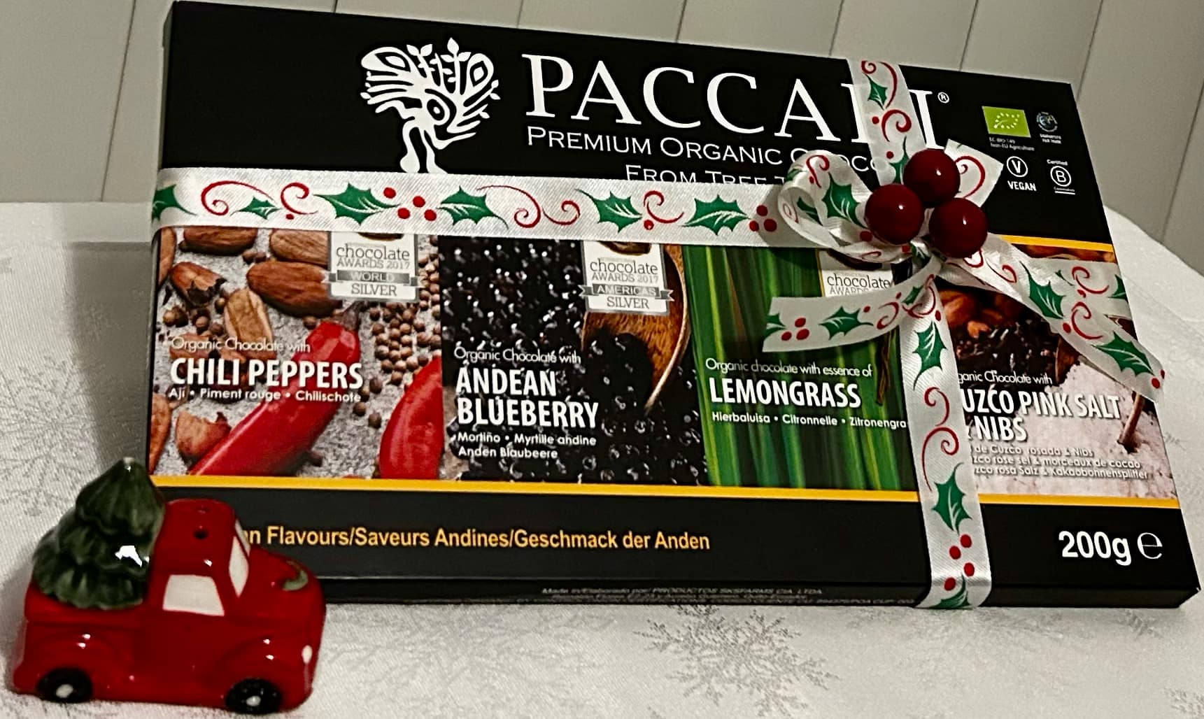 Pacari Organic Chocolate Bars Christmas Gift Box #3, Front