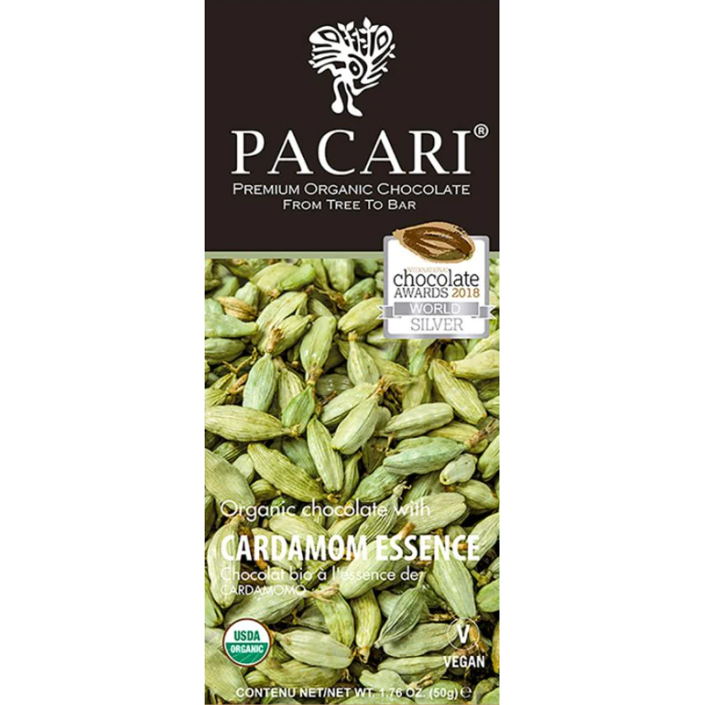 Pacari Cardamom Organic Chocolate Bar, Front