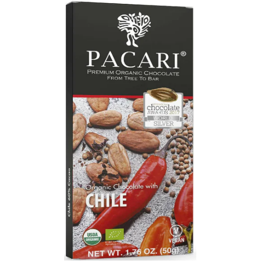 Pacari Chili Pepper Organic Chocolate Bar, Front