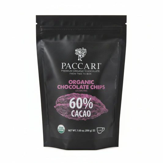 Paccari 60% Cacao Organic Chocolate Chips, Front