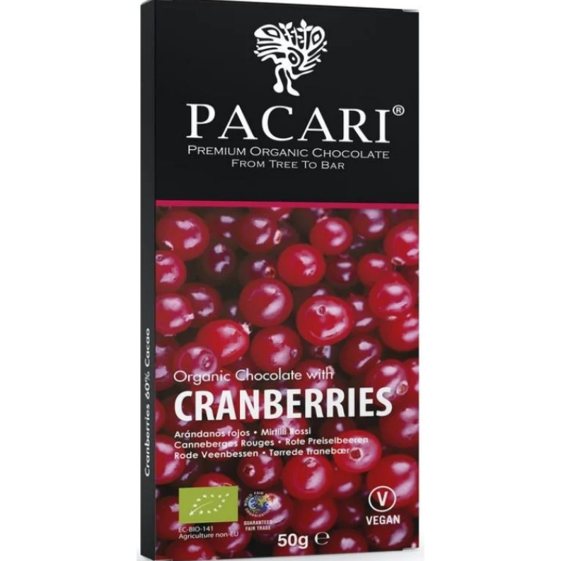 Pacari Cranberry Organic Chocolate Bar, Front