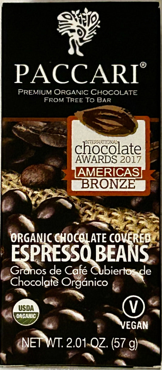 Pacari Organic Chocolate Covered Espresso Beans, Front