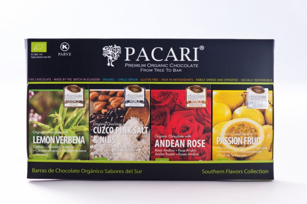 Pacari Southern Flavors Organic Chocolate Bars Gift Box, Front