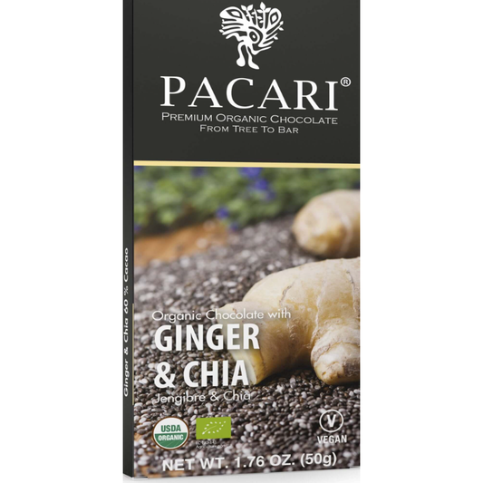 Pacari Ginger & Chia Organic Chocolate Bar, Front