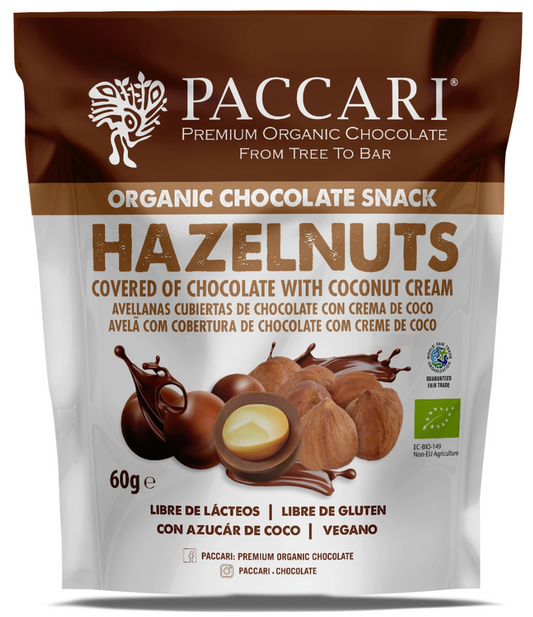 Pacari Organic Chocolate Covered Hazelnuts with Coconut Cream, Front