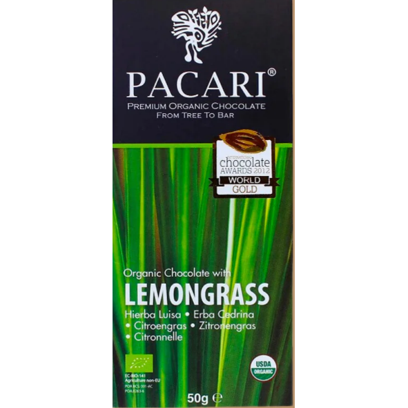 Pacari Lemongrass Organic Chocolate Bar, Front