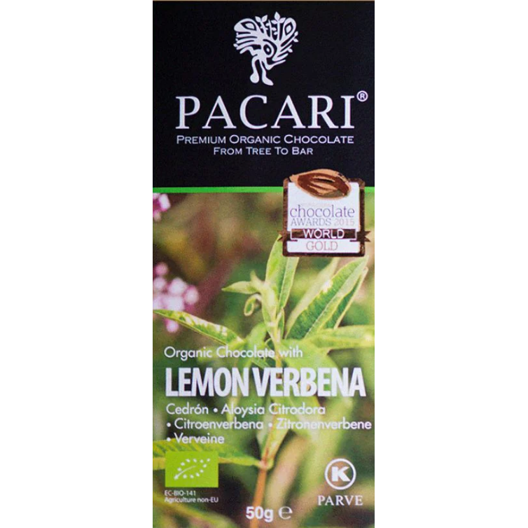 Pacari Lemon Verbena Organic Chocolate Bar, Front