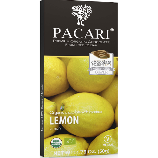 Pacari Lemon Organic Chocolate Bar, Front