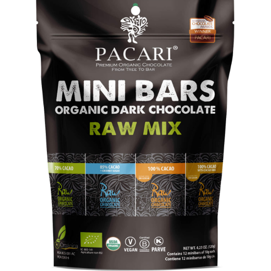 Pacari Organic Raw Chocolate Mini Bars Mix, Front