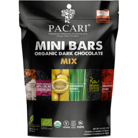 Pacari Organic Chocolate Mini Bars Mix, Front