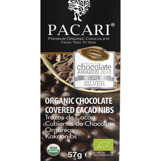 Pacari Organic Chocolate Covered Cacao Nibs, Front