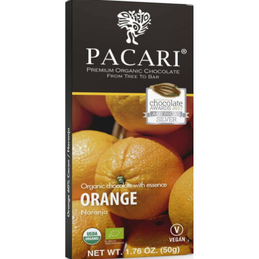 Pacari Orange Organic Chocolate Bar, Front