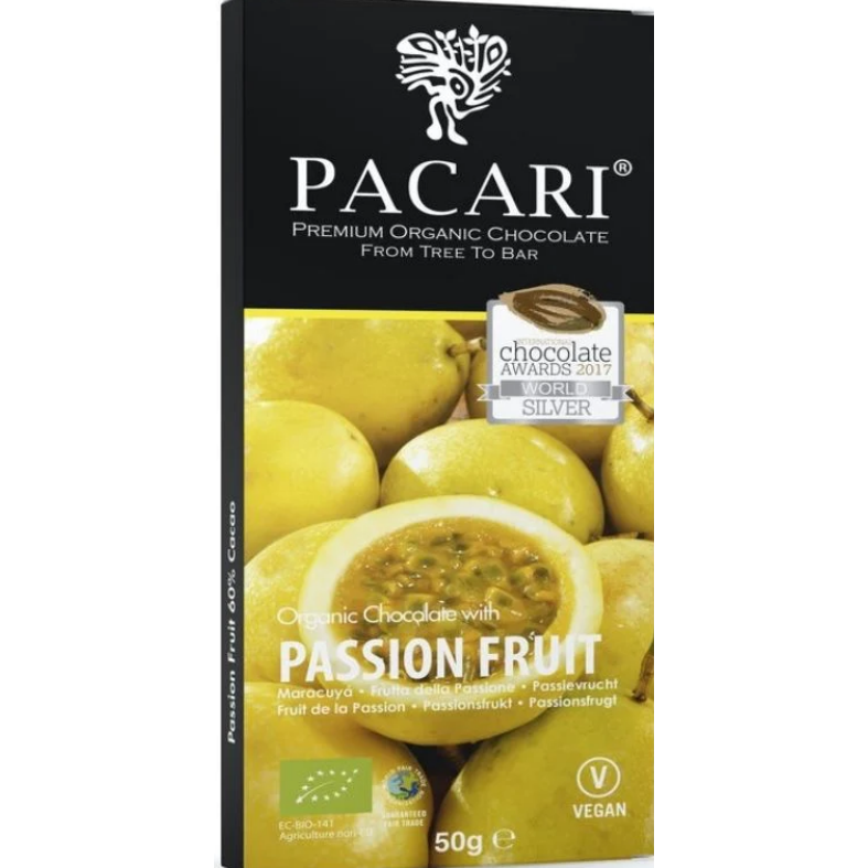 Pacari Passion Fruit Organic Chocolate Bar, Front