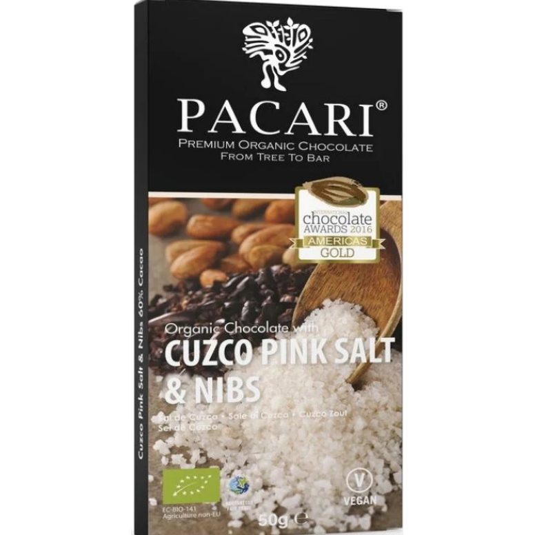 Pacari Salt & Nibs Organic Chocolate Bar, Front