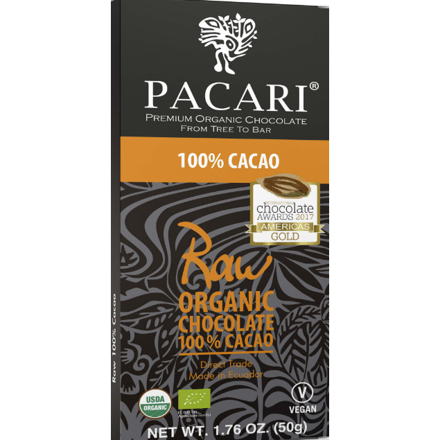 Pacari Organic 100% Raw Chocolate Bar, Front