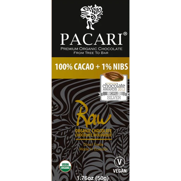 Pacari Organic 101% Raw Chocolate Bar, Front