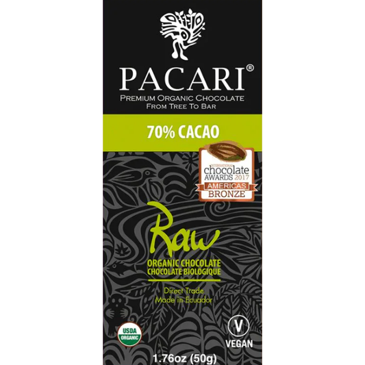 Pacari Organic 70% Raw Chocolate Bar, Front