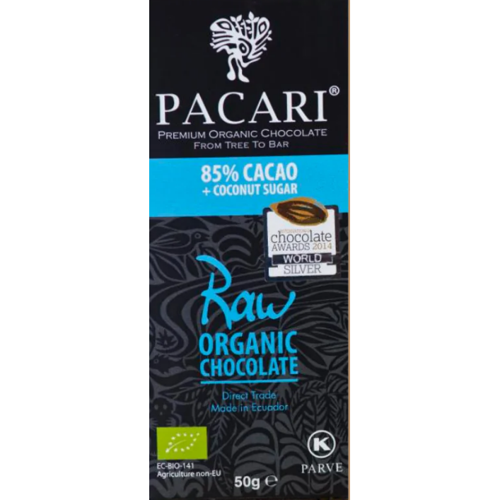 Pacari Organic 85% Raw Chocolate Bar, Front