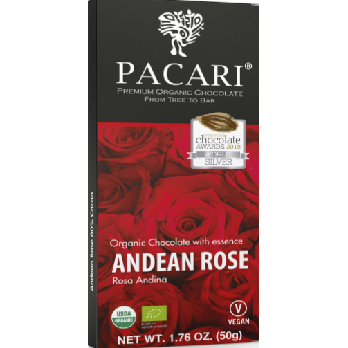 Pacari Rose Organic Chocolate Bar, Front