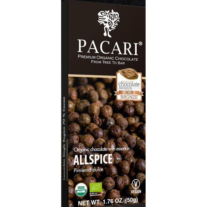 Pacari Allspice Organic Chocolate Bar, Front